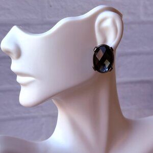 Chico’s Vintage Y2K Faceted Oval Black Glass Post Earrings Gunmetal Setting New